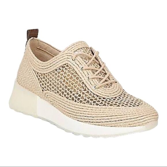 SAM Edelman Delma Ribbed Lace Up Sneakers in Natural Size 8/ 38 - Picture 1 of 13
